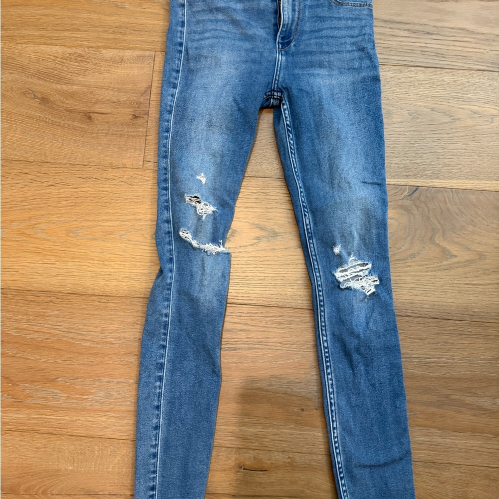 Abercrombie & Fitch High Rise Distressed Blue Jeans